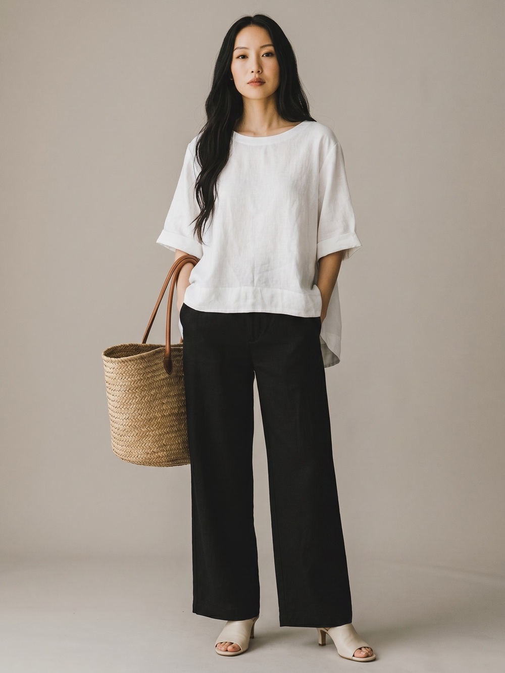 Coco Rose White Linen Top ONE SIZE Lagenlook Oversized Hi Low Hem Coastal Casual